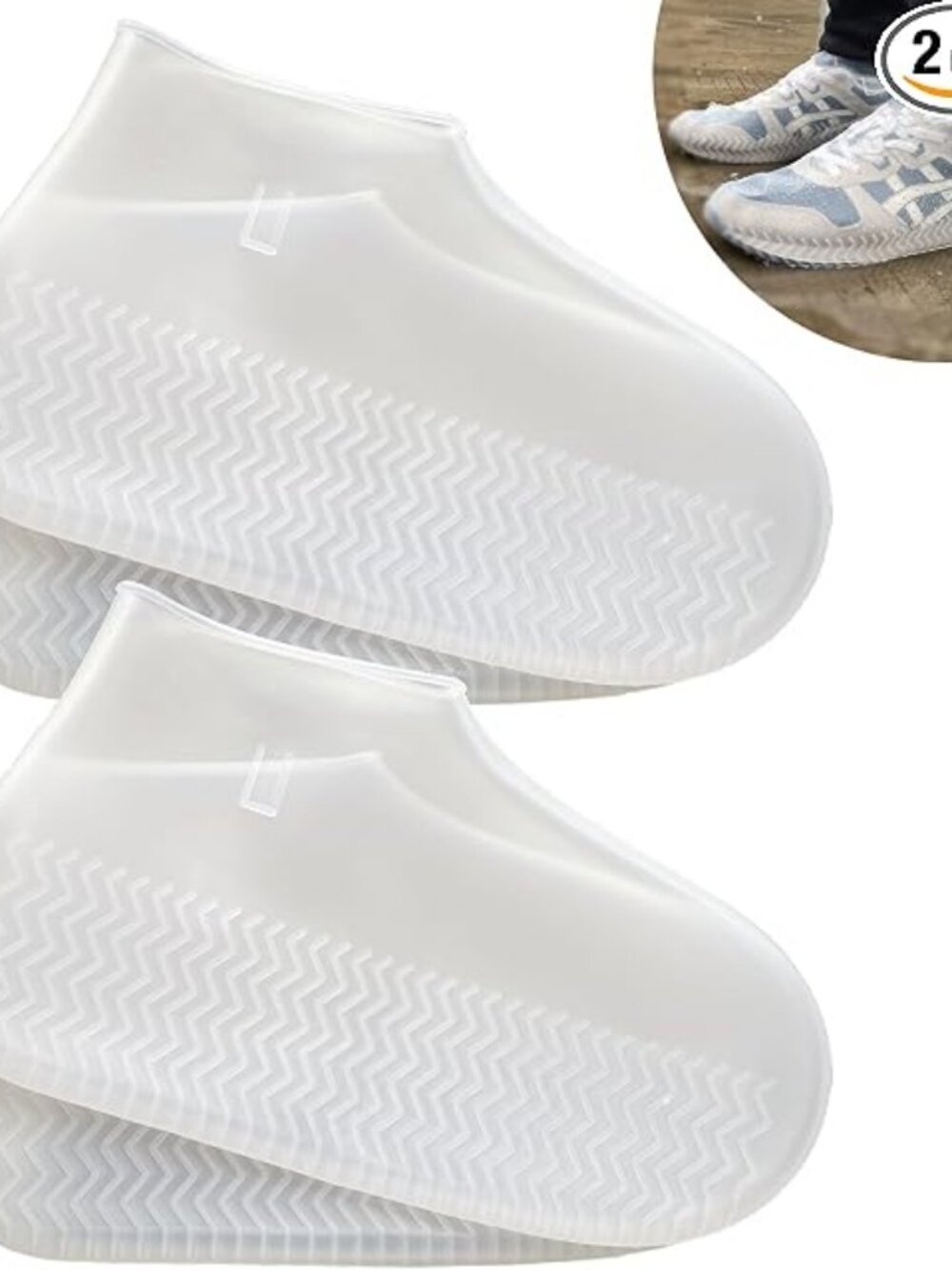 Waterproof Shoe Covers - 2 Pairs/Pkge, Non-Slip & Reusable - Clear, Size XL or L